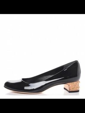 Gucci Black Patent Jacqualyne Stack Heel 37.5